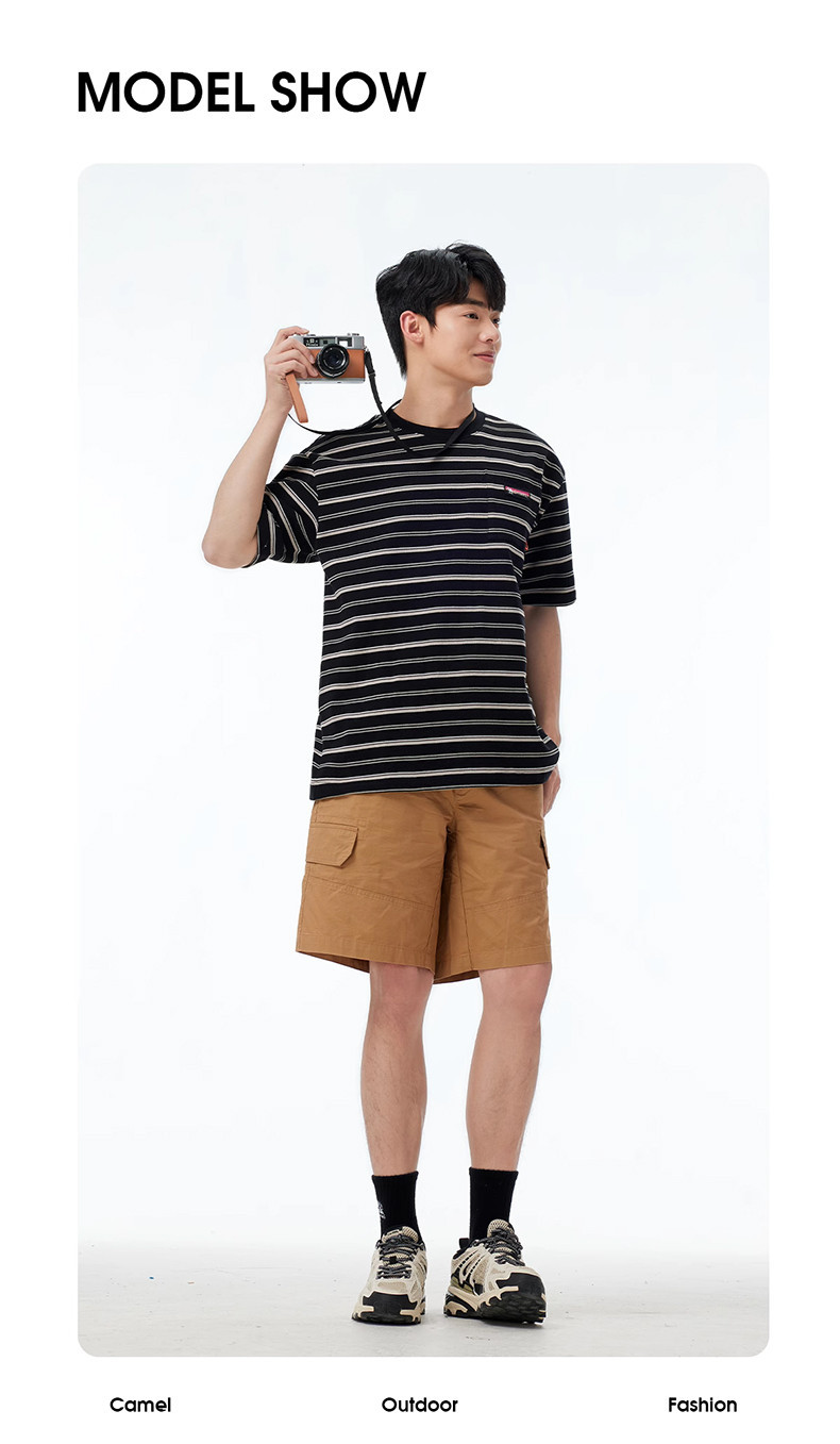 Mô tả CAMEL CROWN Sọc Quần Áo Nam Tính Khí Ngắn Tay Rời Top Áo polo Thường Ngày - 2