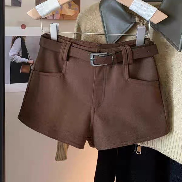 Quần short len dày phong cách Mỹ, eo cao, phù hợp thu đông