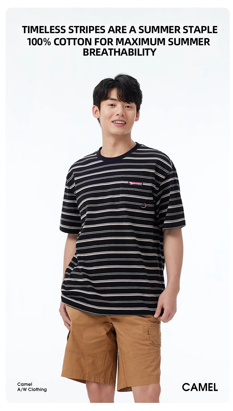 Mô tả CAMEL CROWN Sọc Quần Áo Nam Tính Khí Ngắn Tay Rời Top Áo polo Thường Ngày - 1