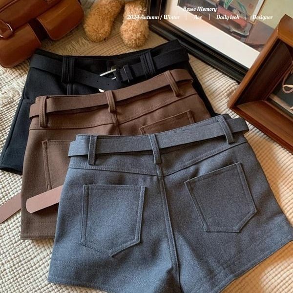 Quần short len dày phong cách Mỹ, eo cao, phù hợp thu đông