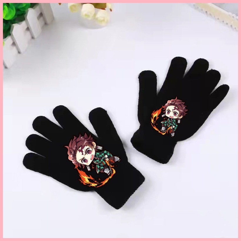 Găng Tay Găng Tay Anime Dệt Kim Full-Finger Găng Tay Chia Ngón Tay Demon Slayer Nezuko Bướm Ninja Antifreeze Thời Trang Hợp Thời Trang Win
