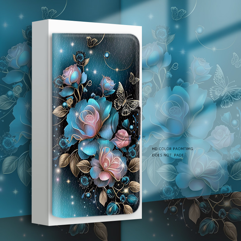 Phong Cách Mới Điện Thoại Di Động Da Thích Hợp Cho Apple iPhone 7 8 Plus XR XS 11 Pro Max SE3 Flip Holder Điện Thoại Di Động Hoa