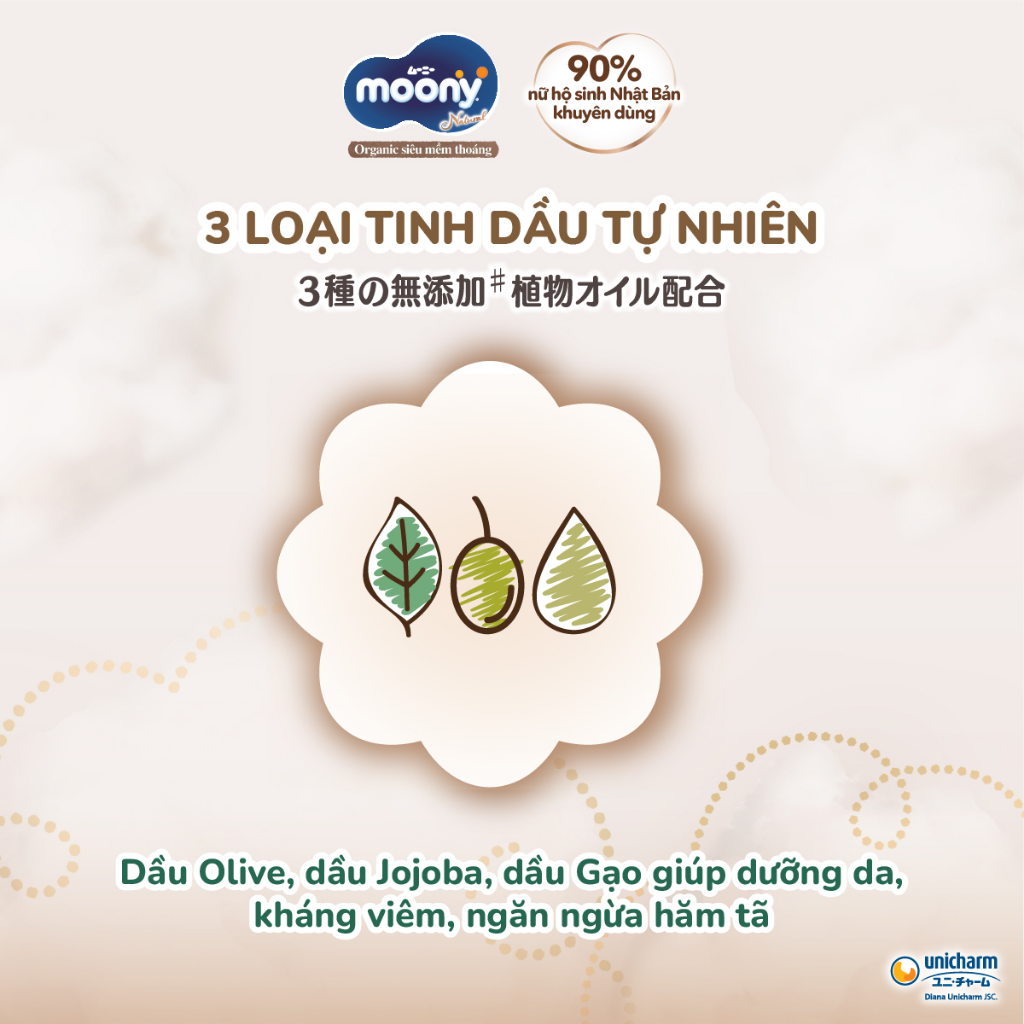 Mô tả Tã dán Moony Natural siêu cao cấp NB62+4/S58+2/M46/L38 - 6