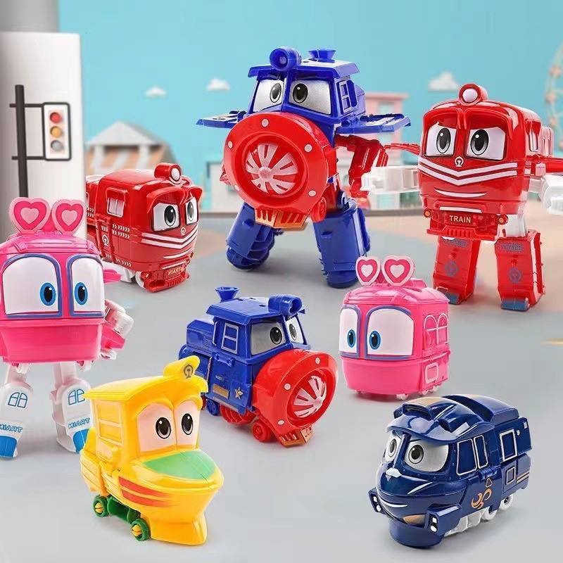 Robot Trains Transformation Anime Figures PVC RT Kay Alf Duke Train Car Robot Family Figure Toys for kids