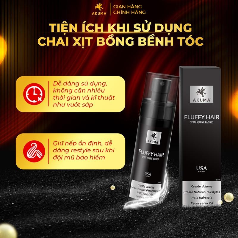 Mô tả Xịt bồng bềnh AKUMA FLUFFY HAIR 120ml - Làm phồng tóc, kiềm dầu ngăn ngừa bết tóc, dùng cho cả nam và nữ. - 1