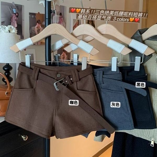 Quần short len dày phong cách Mỹ, eo cao, phù hợp thu đông
