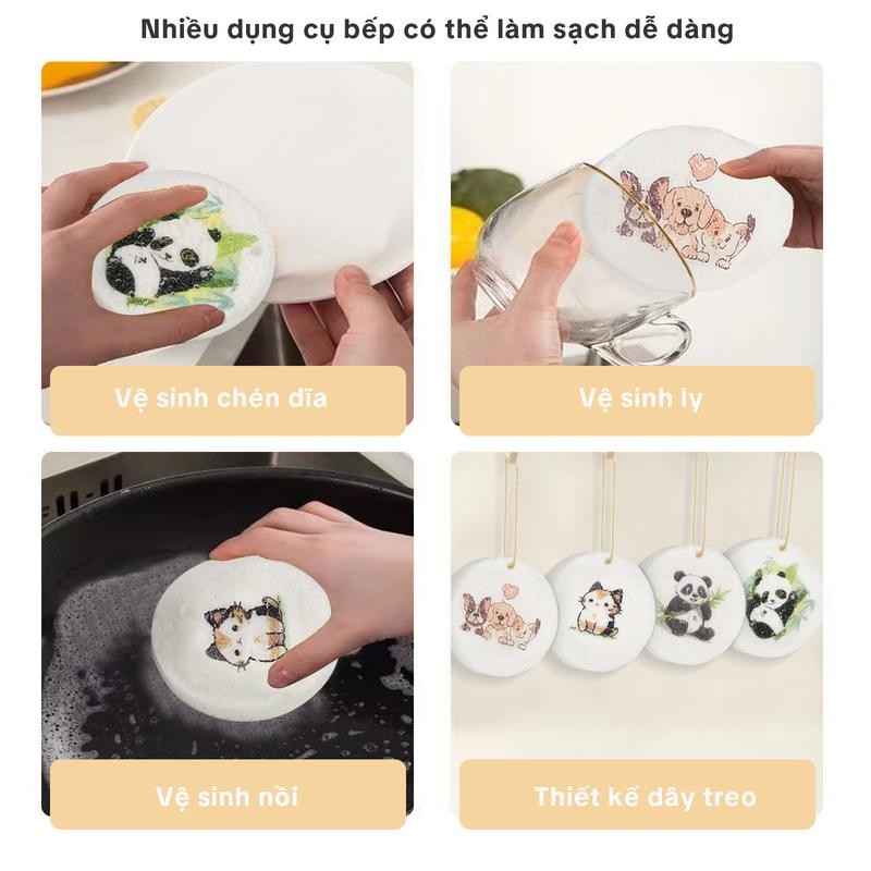 Mô tả Miếng bọt biển rửa chén kháng khuẩn Zolele làm sạch, mút xốp nén họa tiết hoạt hình - 9