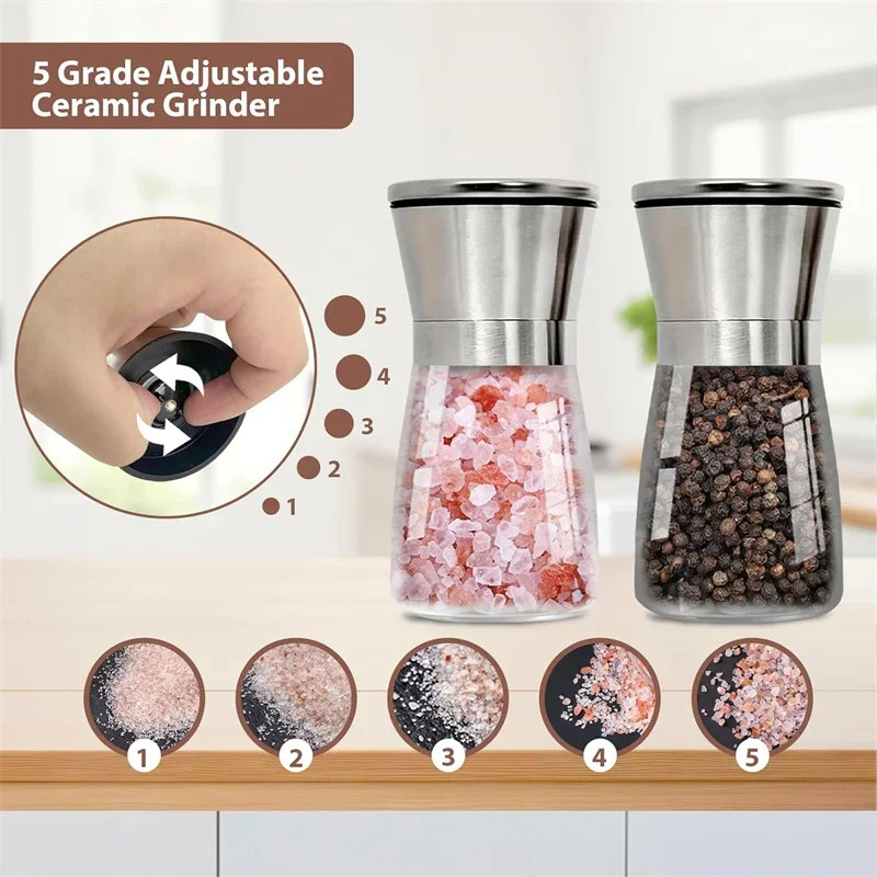 2 Chiếc Hướng Dẫn Sử Dụng Muối Tiêu Máy Xay Tiêu Máy Xay Muối Thép Không Gỉ Muối Và Tiêu Bình Lắc Nhà Bếp Nhà Máy Phụ Kiện 180ML