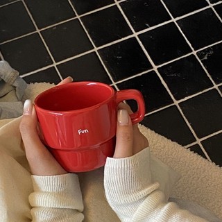 Cốc gốm đỏ Giáng Sinh, xếp chồng, dùng cà phê/nước, chính hãng