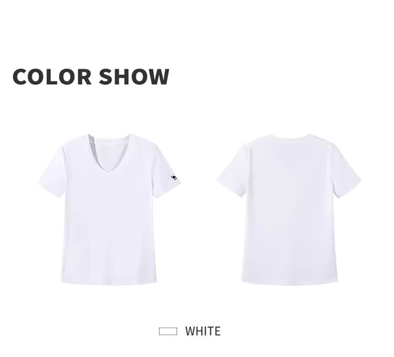 Mô tả Camel CROWN Áo thun ngắn tay nữ đáy áo sơ mi hot girl phong cách lười biếng cổ chữ V nguyên chất cotton thể thao hàng đầu - 2