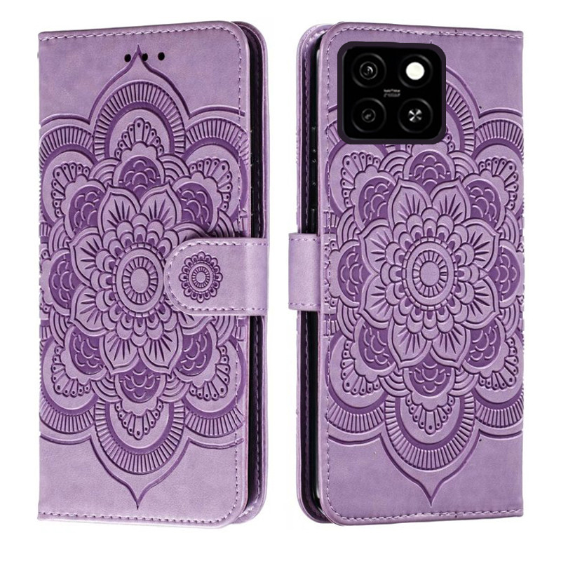 Emboss Hoa Da Ốp Lưng Điện Thoại ZTE Blade A35 A55 Ví Datura Flip Book Case Cover Funda