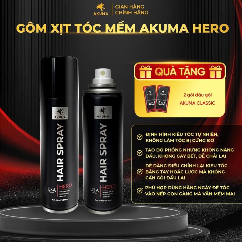 Mô tả Gôm xịt tóc mềm AKUMA HERO 150ml tạo độ phồng tự nhiên, giữ nếp tạo kiểu, không gây bết và nặng tóc. - 2