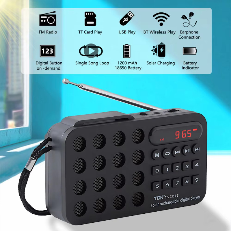 Mini Năng Lượng Mặt Trời Bluetooth Radio Đa Năng Sạc Loa Không Dây Di Động Hỗ Trợ Usb Tf Card Mp3 Máy Nghe Nhạc