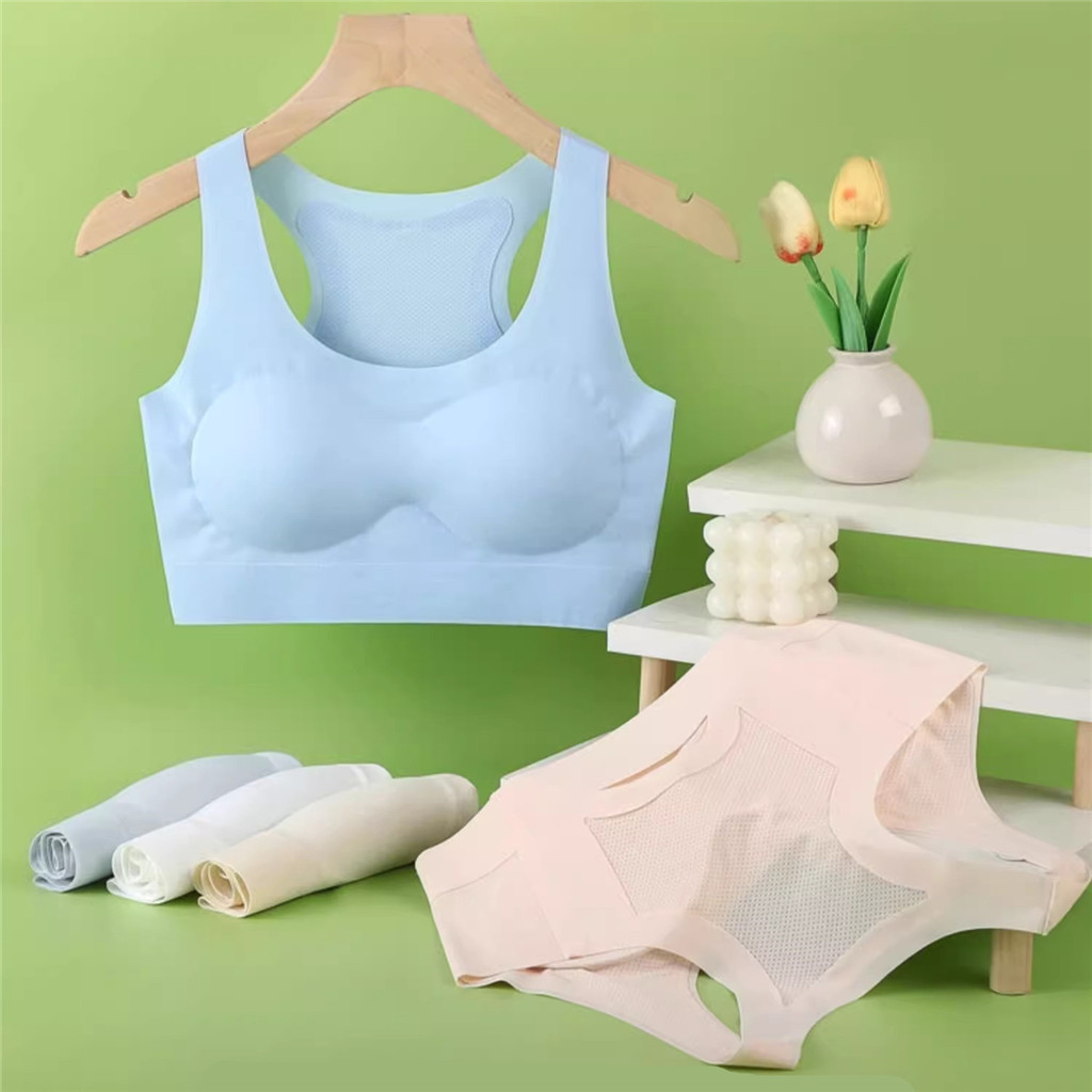 [Sẵn sàng] Quần lót giải trí thể thao kiểu Vest cho bé gái Áo ngực mềm liền mạch thoải mái Đệm mỏng dành cho nữ Đồ lót ngủ Áo ngực nữ không dây