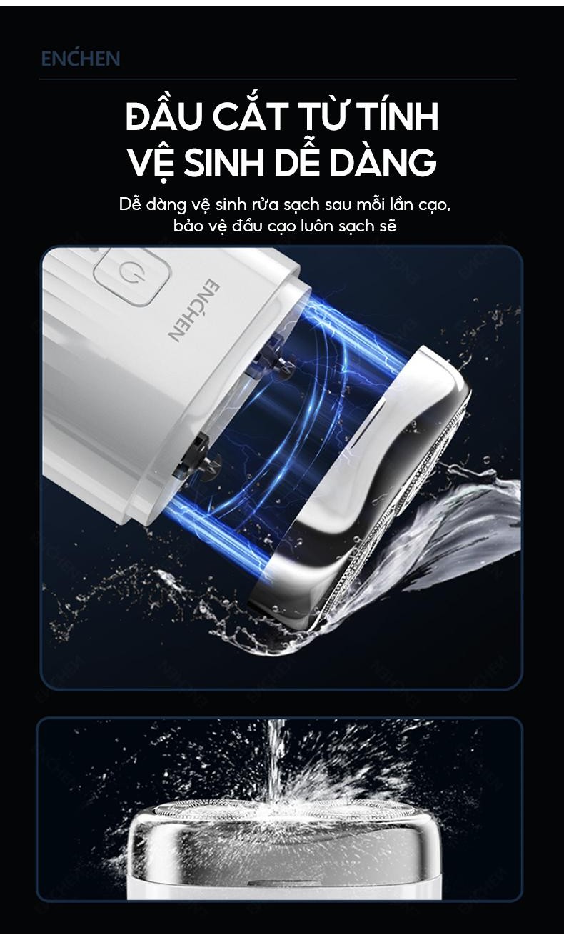 Mô tả Máy cạo râu Enchen Mini Pro - chống nước - lưỡi dao tự mài - lưới kép linh hoạt - BH 6 tháng - 2