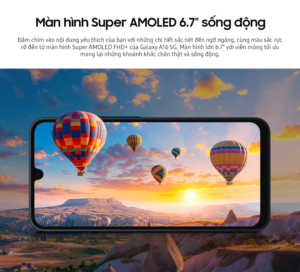 Mô tả Điện thoại Samsung Galaxy A16 5G (8GB/128GB), màn hình Super AMOLED 6.7", kháng bụi nước IP54 - 4