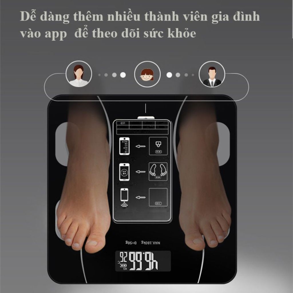 Mô tả Cân điện tử, cân điện tử sức khỏe kết nối bluetooth phân tích chỉ số cơ thể, đo lường thông minh - 1