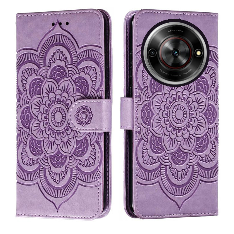Emboss Hoa Da Ốp Lưng Điện Thoại ZTE Blade A75 5G Datura Ví Flip Book Case Cover Funda