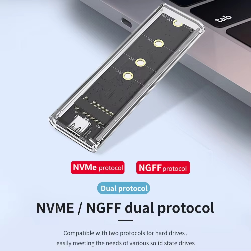 Vỏ trong suốt cho SSD M.2 NVMe SATA, 10gbps, USB 3.1, Gen2, cho M / B SSD 2230 2242 2260 2280 PC dính