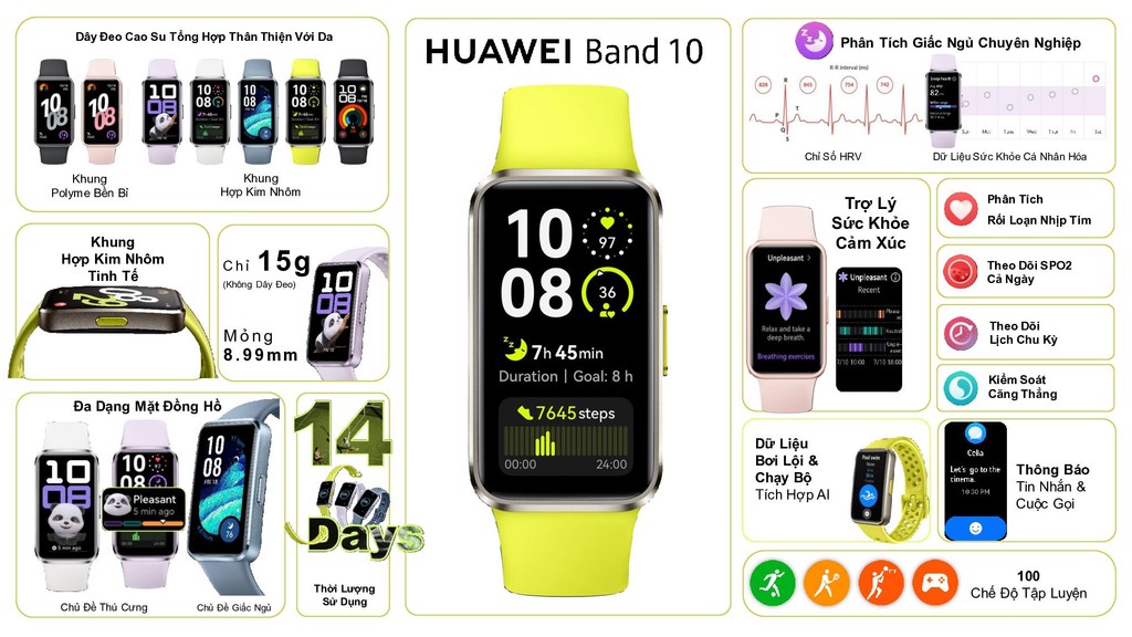 Mô tả Vòng Đeo Tay Thông Minh HUAWEI Band 10 Khung Hợp Kim Nhôm - Phân Tích Giấc Ngủ Chuyên Nghiệp Chính hãng - 1