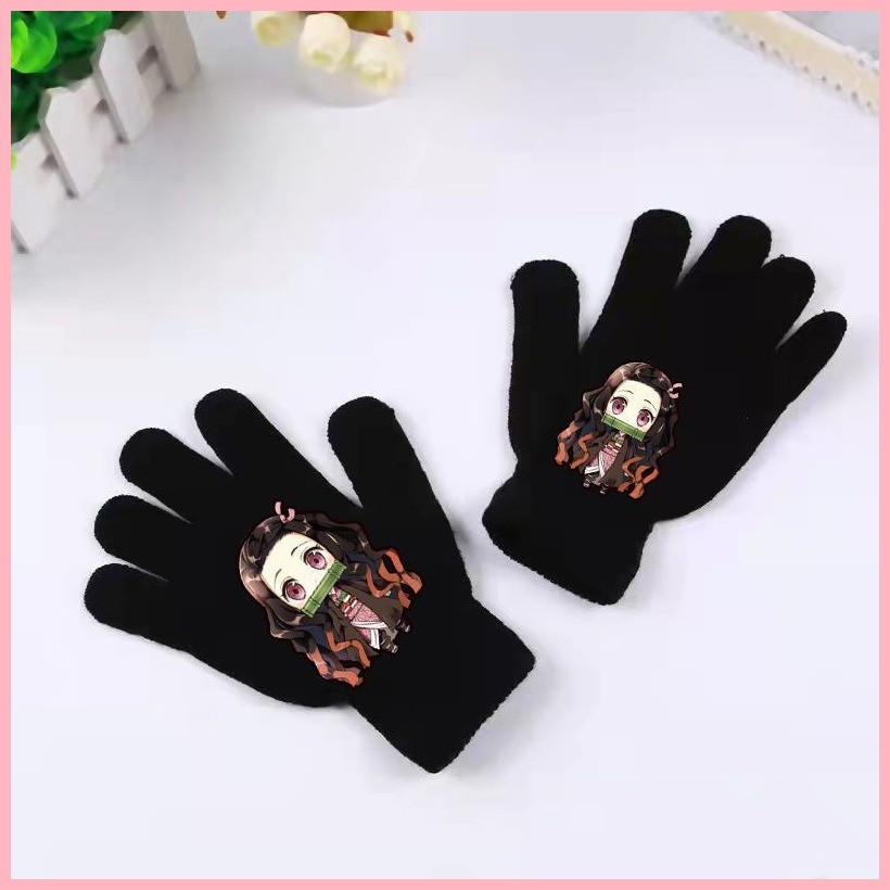 Găng Tay Găng Tay Anime Dệt Kim Full-Finger Găng Tay Chia Ngón Tay Demon Slayer Nezuko Bướm Ninja Antifreeze Thời Trang Hợp Thời Trang Win