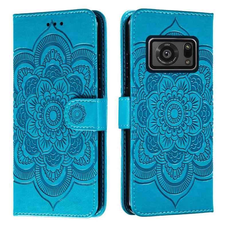 Emboss Hoa Da Ốp Lưng Điện Thoại Sharp Aquos R6 SH-51B Datura Ví Lật Sách Bao Funda