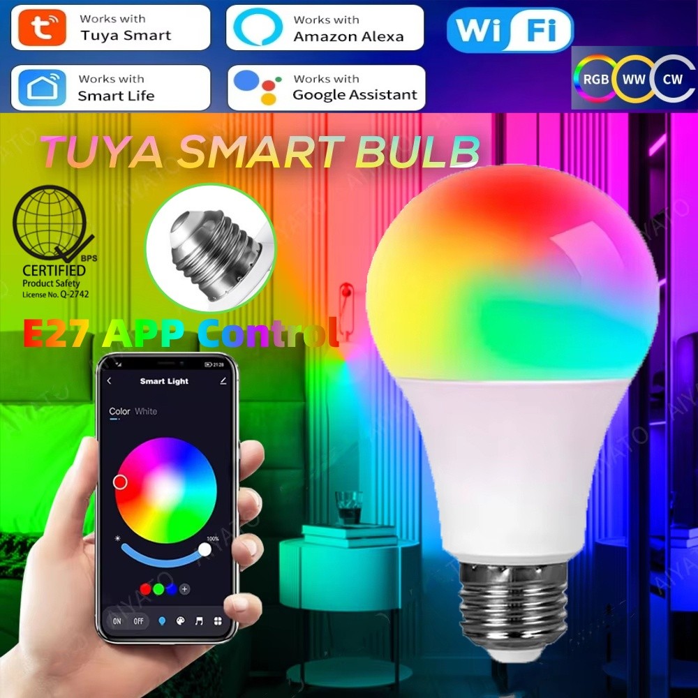 2 Bóng đèn LED WiFi thông minh E27 Điều khiển ứng dụng RGB thông minh 9W 220V Đèn đổi màu Tương thích IOS / Android Đèn thông minh Ampoule có thể điều chỉnh độ sáng cho ngoài trời trong nhà