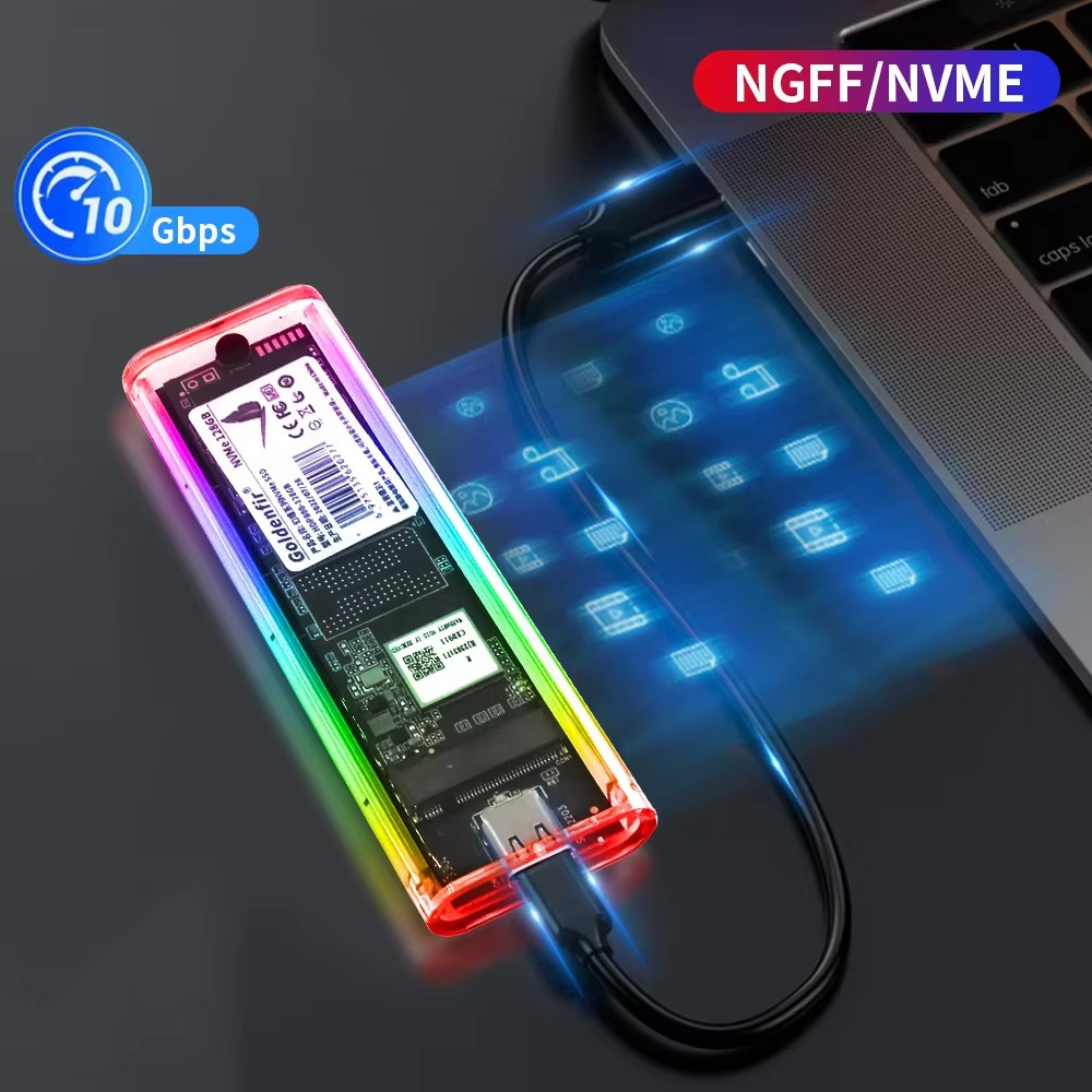 Vỏ trong suốt cho SSD M.2 NVMe SATA, 10gbps, USB 3.1, Gen2, cho M / B SSD 2230 2242 2260 2280 PC dính