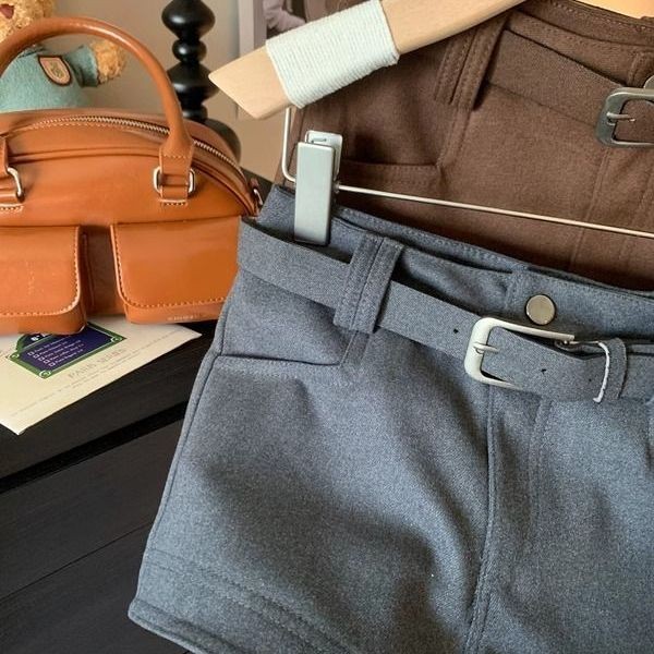Quần short len dày phong cách Mỹ, eo cao, phù hợp thu đông