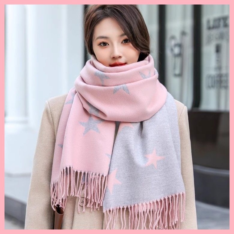 Khăn quàng cổ cao cấp Khăn choàng Cashmere nữ mùa thu đông Khăn choàng len hai mặt hai màu sử dụng kép mùa đông