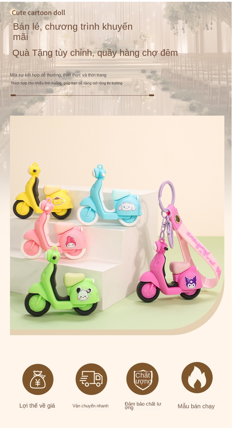 Mô tả Móc gắn chìa khóa  kuromi cinnamon melody  xe máy gắn lên chìa khóa nhà trang trí balo túi xách làm quà tặng BEE GEE - 2