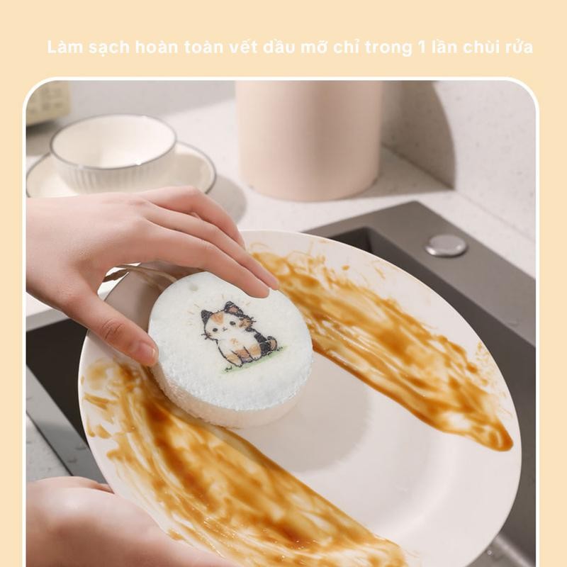 Mô tả Miếng bọt biển rửa chén kháng khuẩn Zolele làm sạch, mút xốp nén họa tiết hoạt hình - 8