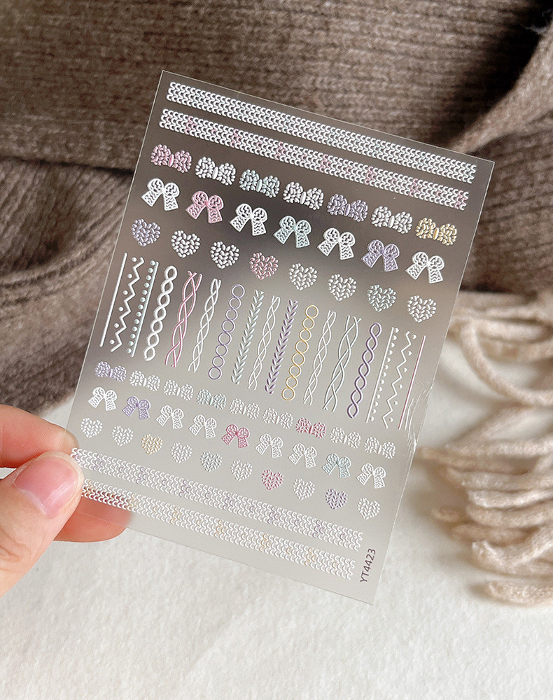 Miếng dán sticker 5D in nổi hoa văn dập nổi nơ, tim, kẻ sọc trang trí ...