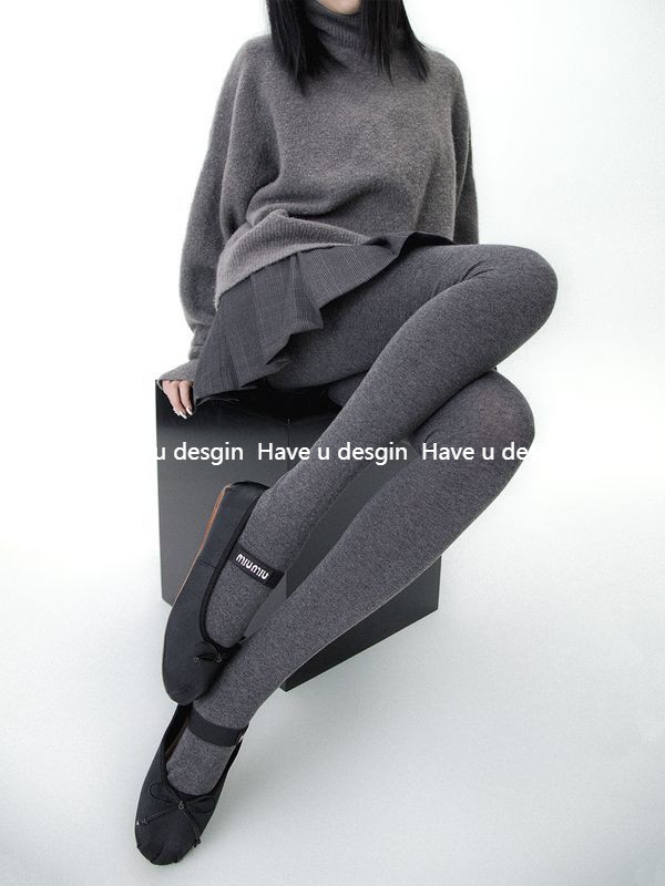 Have u desgin Đầu Xuân Khói Xám Thời Trang Màu Xám Series Vẫn Phong Cách Sang Trọng Màu Trơn Dệt Kim Quần Legging Quần Nữ ins Hợp Thời Trang