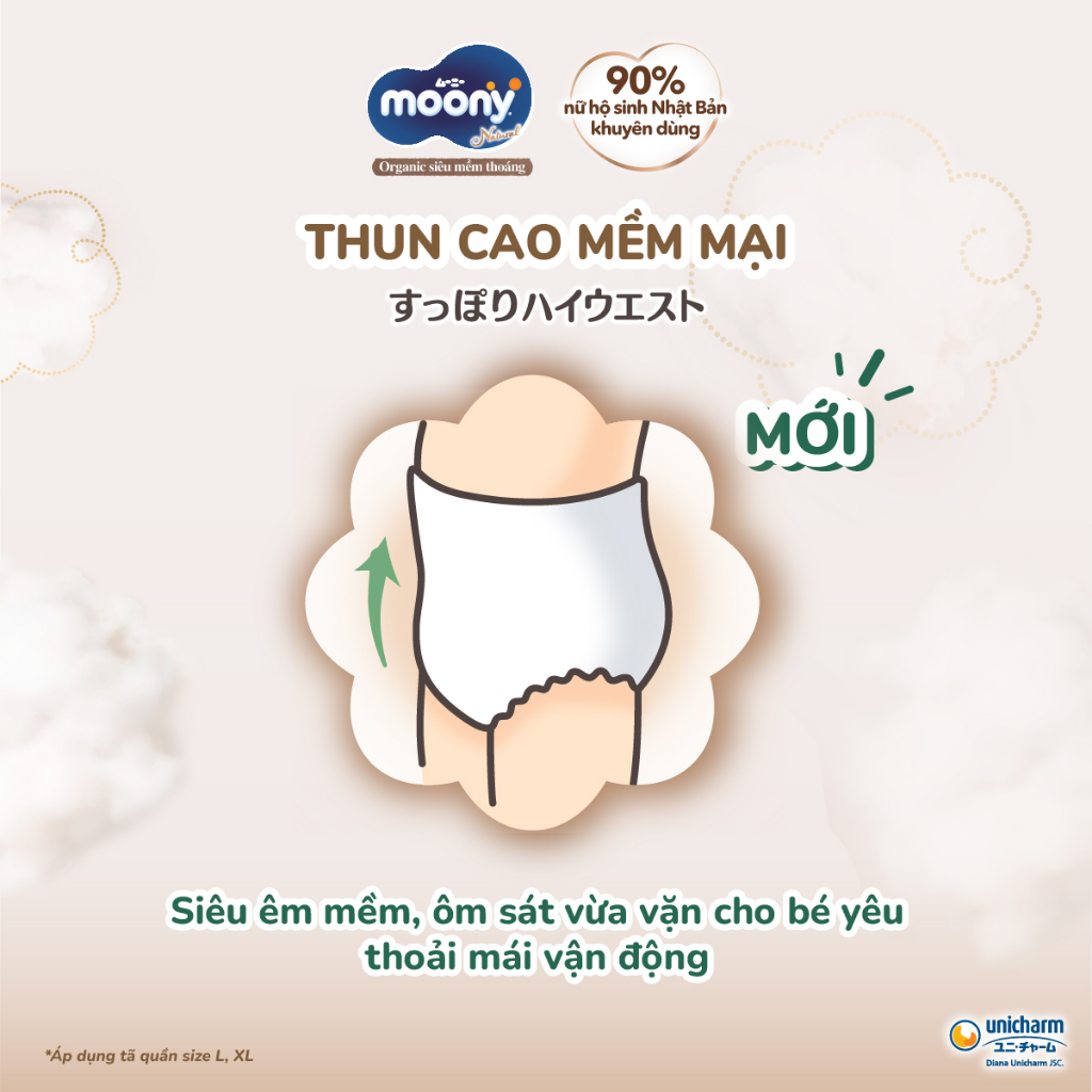 Mô tả Tã dán Moony Natural/ Moony Dịu Nhẹ siêu cao cấp NB62+4/S58+2/M46/L38 - 6