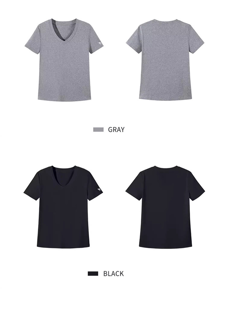 Mô tả Camel CROWN Áo thun ngắn tay nữ đáy áo sơ mi hot girl phong cách lười biếng cổ chữ V nguyên chất cotton thể thao hàng đầu - 3