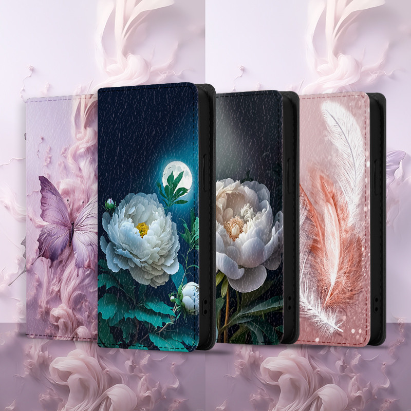Ốp điện thoại bằng da điện thoại thẻ hoa Samsung Thích hợp cho Note 10 + 20 Ultra S24 Pro S23 FE Flip Cover Vỏ bảo vệ