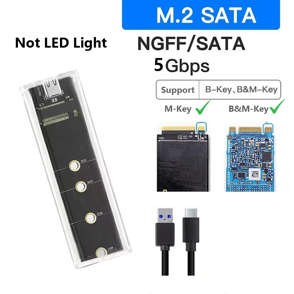 Vỏ trong suốt cho SSD M.2 NVMe SATA, 10gbps, USB 3.1, Gen2, cho M / B SSD 2230 2242 2260 2280 PC dính