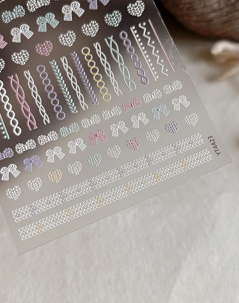 Miếng dán sticker 5D in nổi hoa văn dập nổi nơ, tim, kẻ sọc trang trí ...