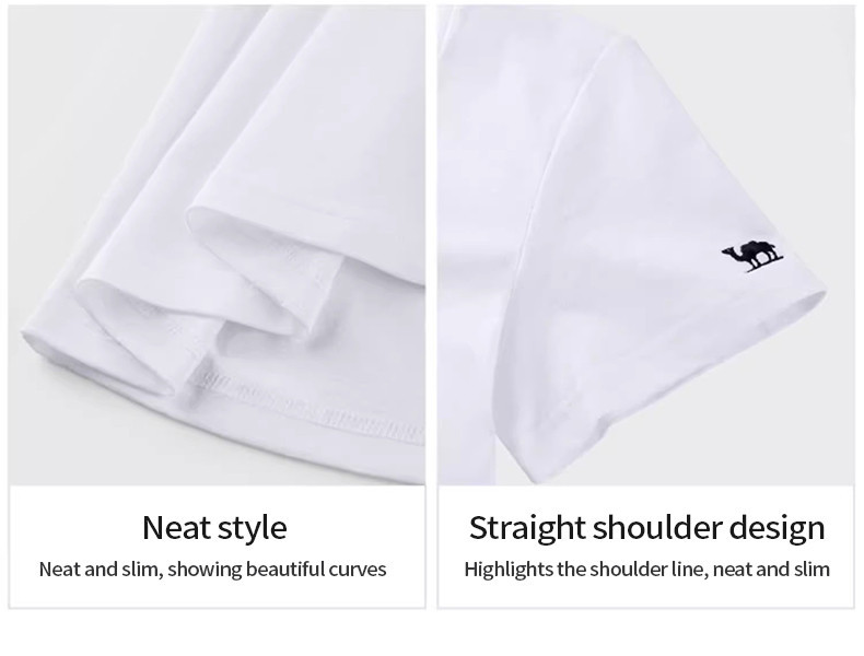 Mô tả Camel CROWN Áo thun ngắn tay nữ đáy áo sơ mi hot girl phong cách lười biếng cổ chữ V nguyên chất cotton thể thao hàng đầu - 4