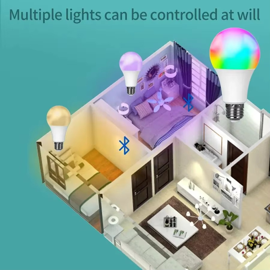 2 Bóng đèn LED WiFi thông minh E27 Điều khiển ứng dụng RGB thông minh 9W 220V Đèn đổi màu Tương thích IOS / Android Đèn thông minh Ampoule có thể điều chỉnh độ sáng cho ngoài trời trong nhà