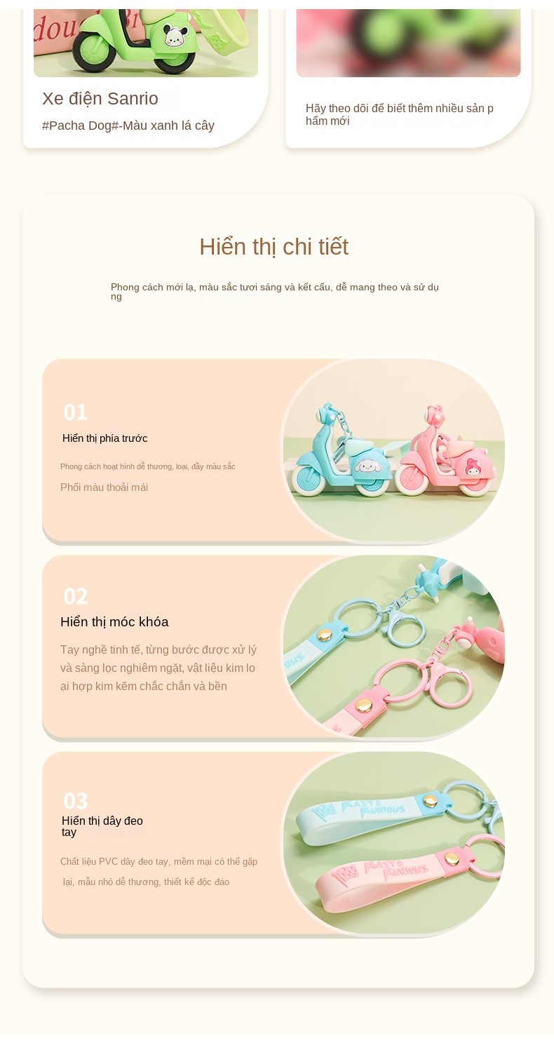 Mô tả Móc gắn chìa khóa  kuromi cinnamon melody  xe máy gắn lên chìa khóa nhà trang trí balo túi xách làm quà tặng BEE GEE - 5