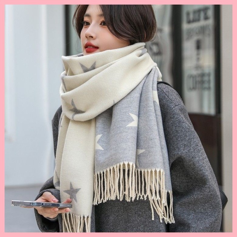 Khăn quàng cổ cao cấp Khăn choàng Cashmere nữ mùa thu đông Khăn choàng len hai mặt hai màu sử dụng kép mùa đông