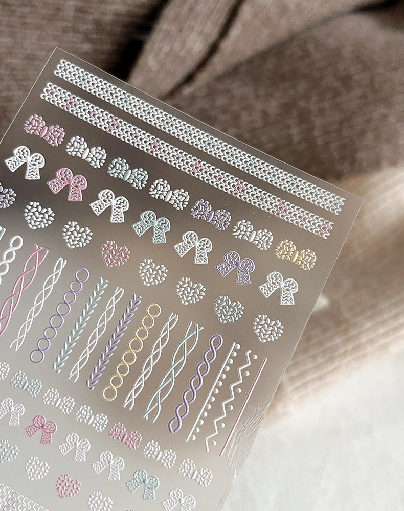 Miếng dán sticker 5D in nổi hoa văn dập nổi nơ, tim, kẻ sọc trang trí ...