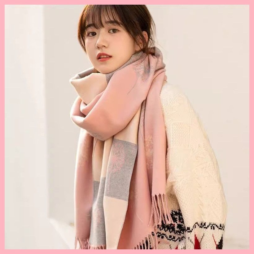 Khăn quàng cổ cao cấp Khăn choàng Cashmere nữ mùa thu đông Khăn choàng len hai mặt hai màu sử dụng kép mùa đông