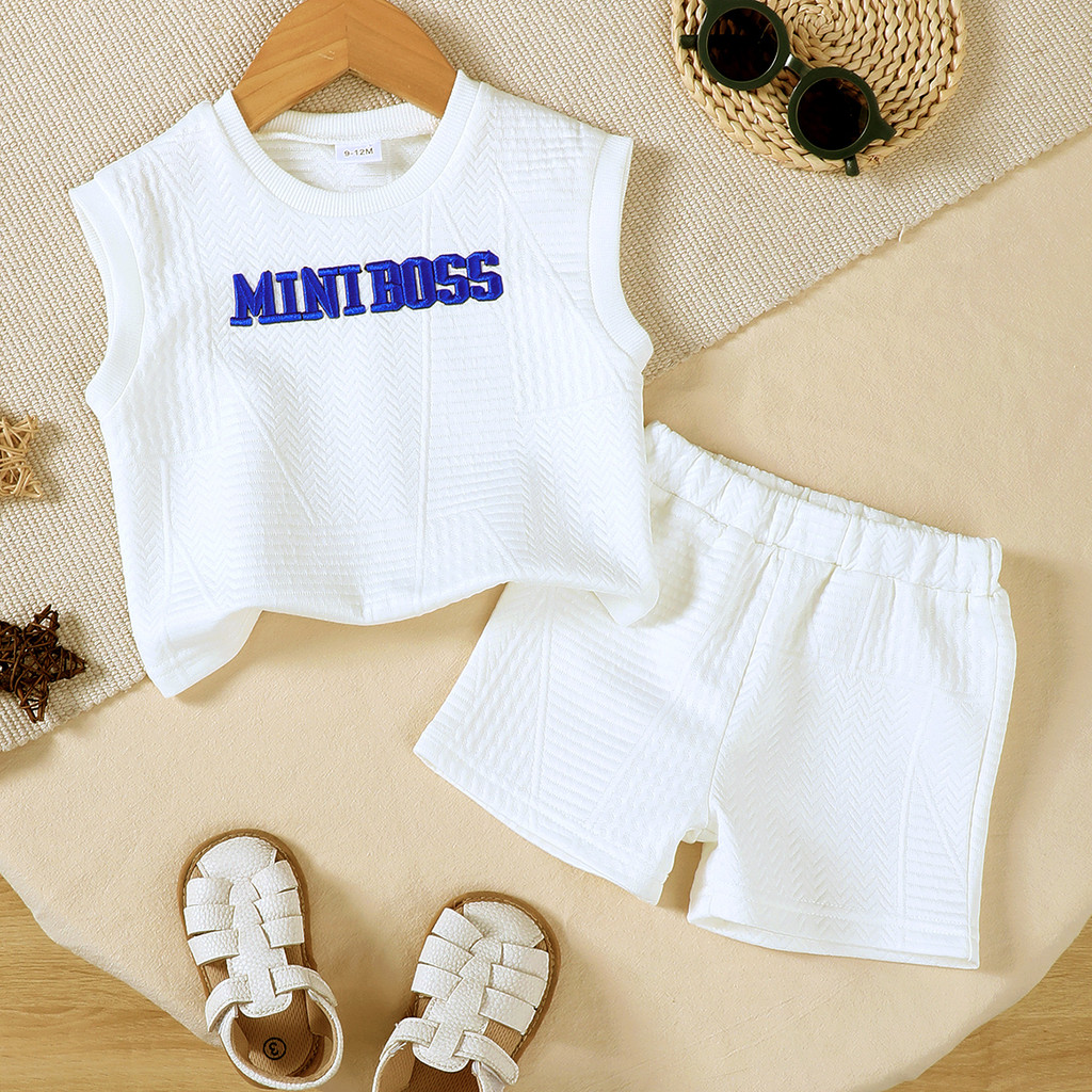 Mô tả Áo Vest in chữ cho bé trai 3-24 tháng tuổi có quần short màu trơn Trang phục mùa hè cho bé - 2