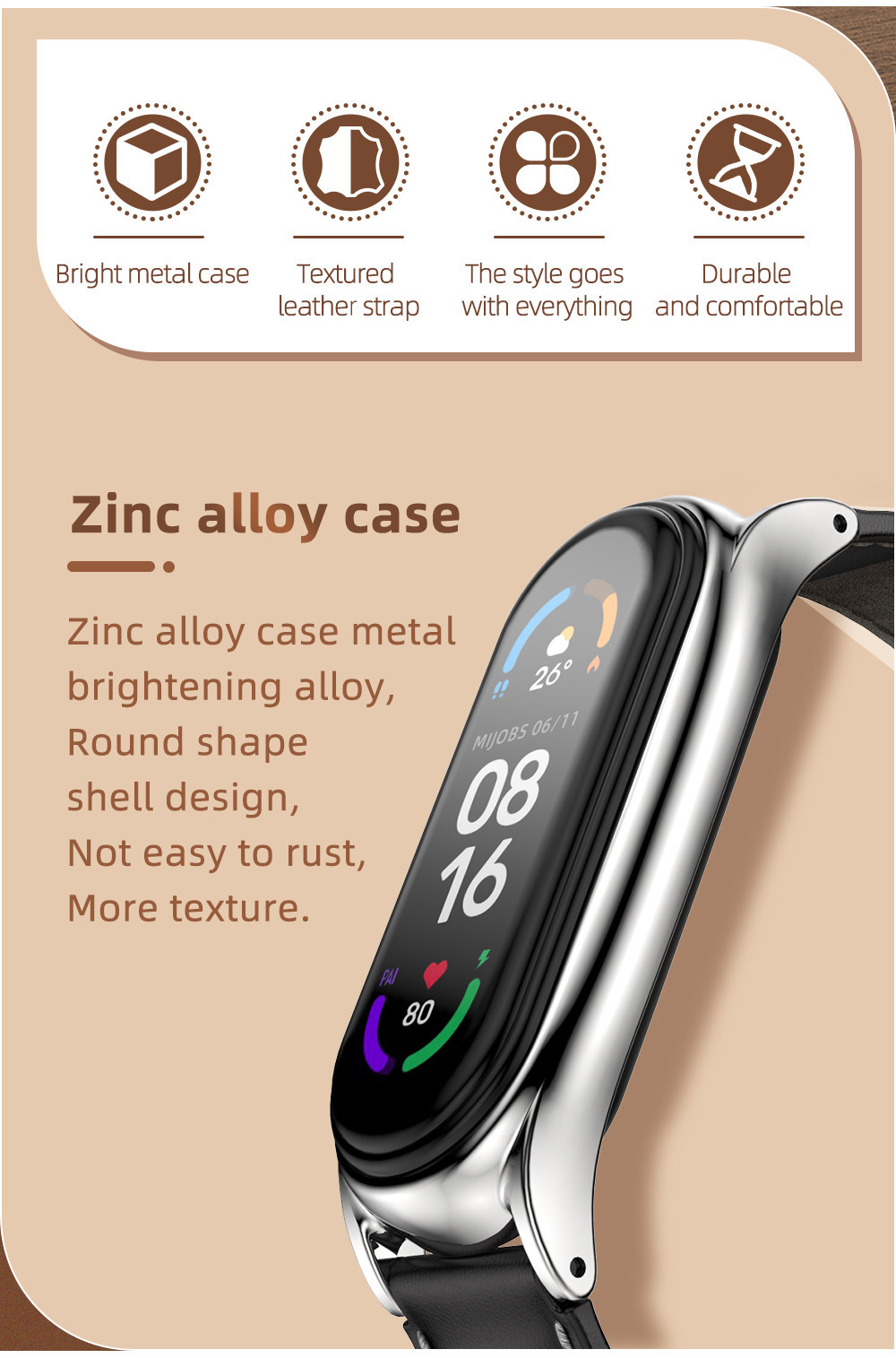 MIJOBS cho Mi Band 10 Dây đeo đồng hồ bằng da thật