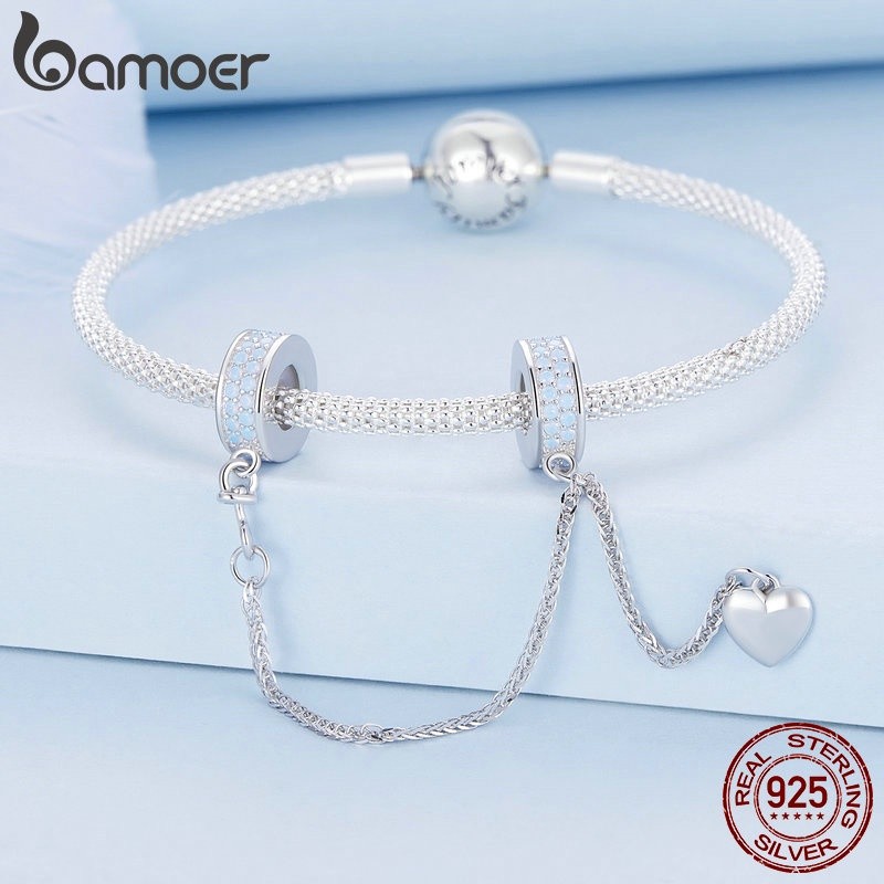 Mô tả Bamoer Bạc 925 Dây Xích An Toàn Trái Tim Vĩnh Cửu Trang Sức Vòng Tay Quyến Rũ Quà Tặng Cặp Đôi Đa Năng - 3