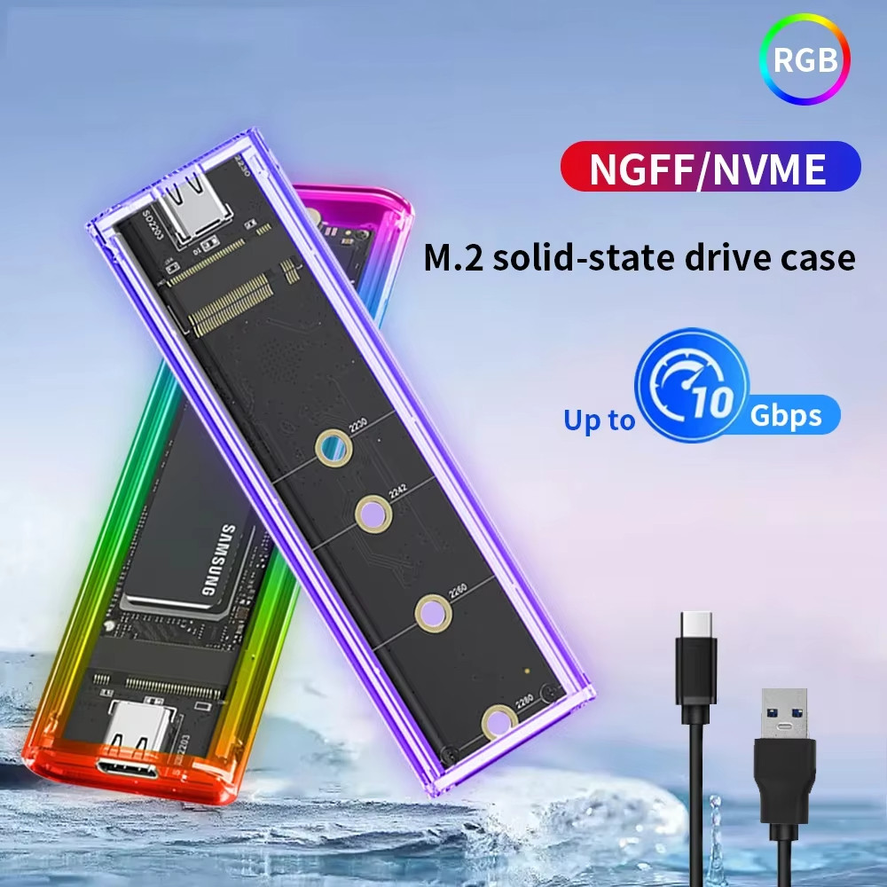 Vỏ trong suốt cho SSD M.2 NVMe SATA, 10gbps, USB 3.1, Gen2, cho M / B SSD 2230 2242 2260 2280 PC dính
