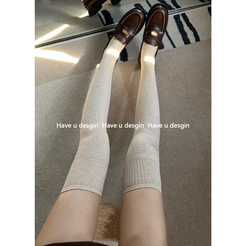 Have u desgin Phong Cách Nhật Bản Xoắn Dọc Sọc Mỏng Hơn Nhìn Over-the-Knee Tất Nữ Thu Đông Lớp Lười